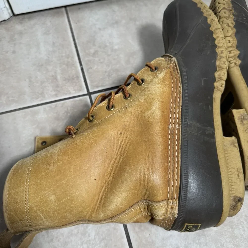 LL Bean Boots Duck Boots Mens 11 M Tan Hiking Leather Waterproof Made in USA